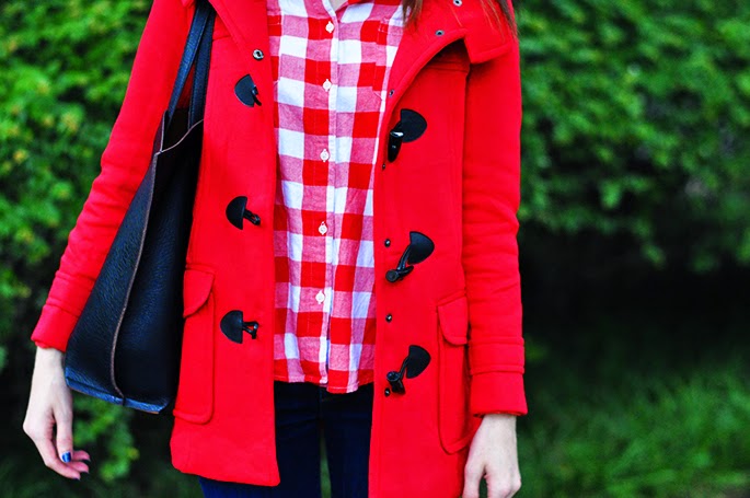 Forever21 Hooded Red Toggle Coat