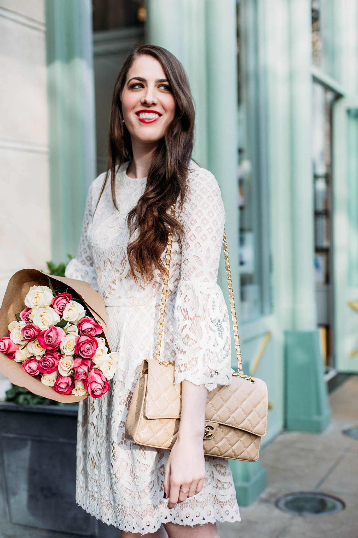 Eliza J bell sleeve fit and flare dress