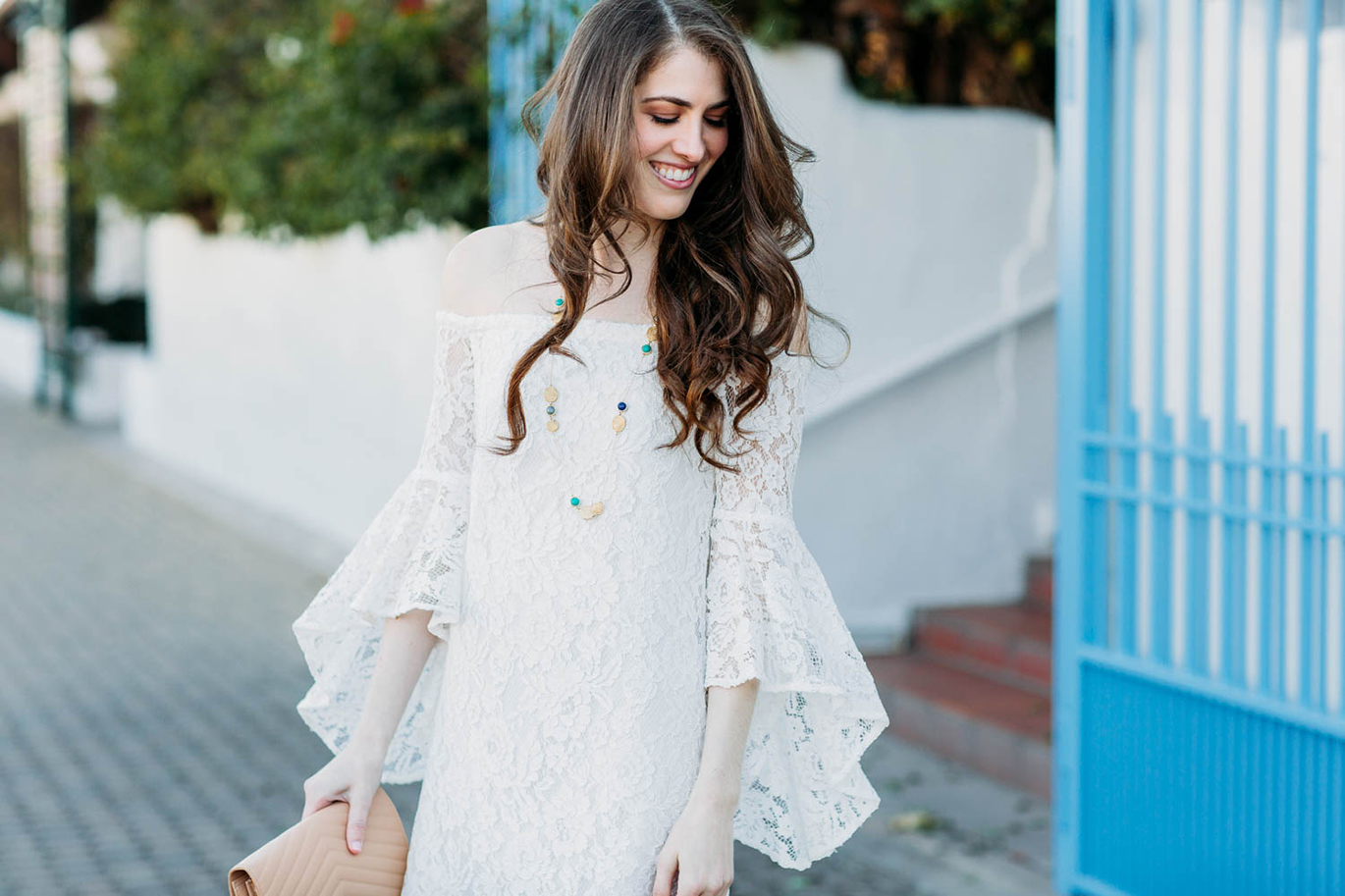 Bell sleeve lace dress
